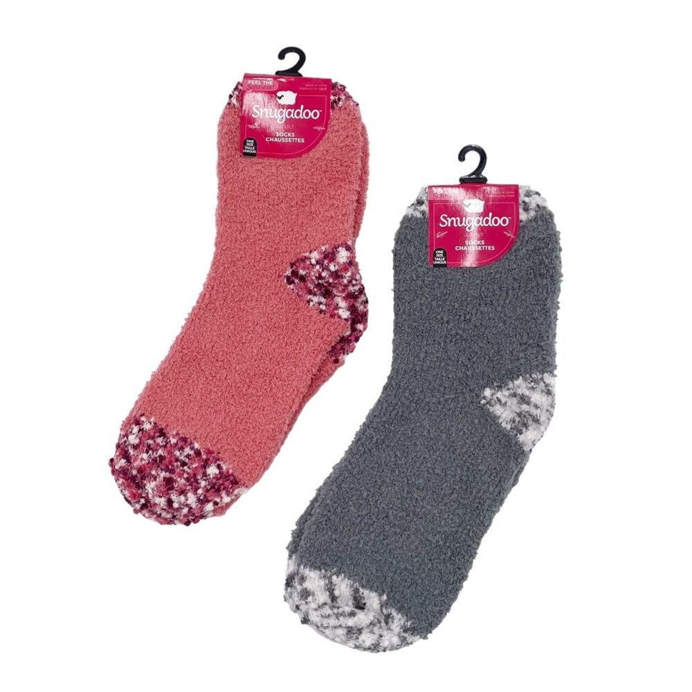 Snugadoo Women's One Size Fits Most Fuzzy Soft Socks Holiday Set of Two Pairs